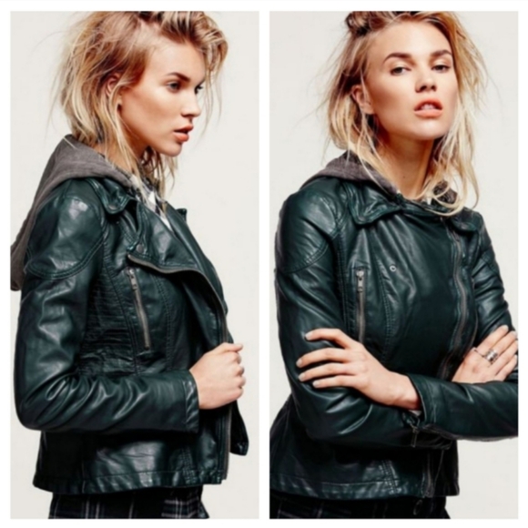 Free People Hooded Vegan Faux Leather Moto Jacket NWT Size Large 12 - Picture 2 of 16